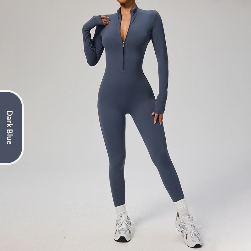 Long-sleeve compression yoga jumpsuit bodysuit for women