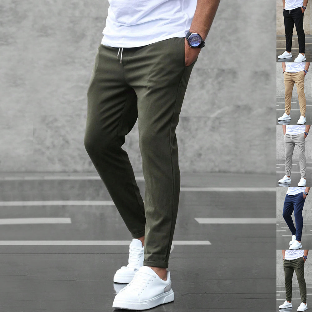 Men's drawstring slim pencil casual trousers