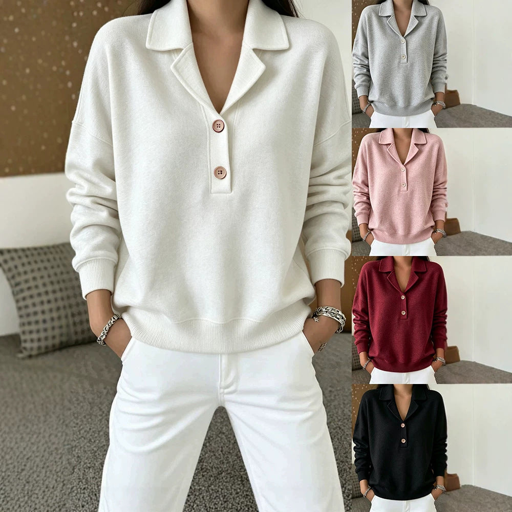Casual long-sleeve lapel-collar pullover hoodie