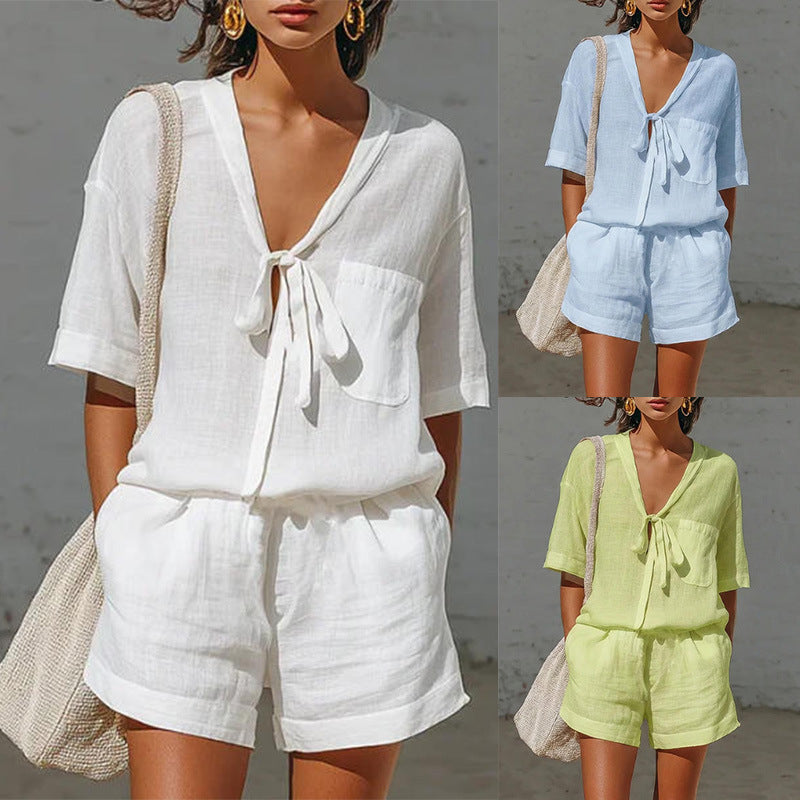 Short-sleeve shirt and shorts summer two-piece set