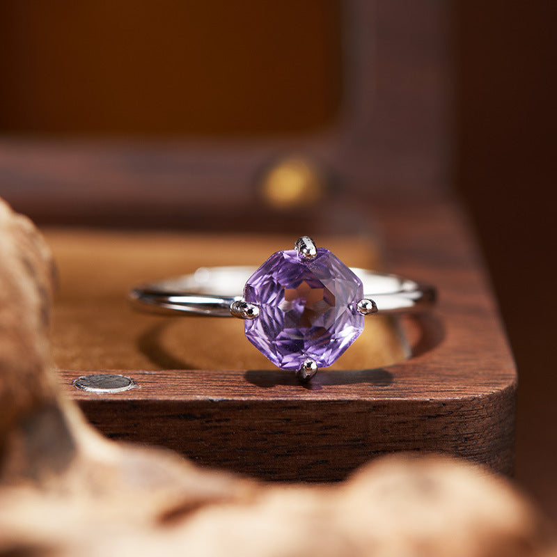 Sterling Silver Ring – Octagonal Gemstone Adjustable Ring