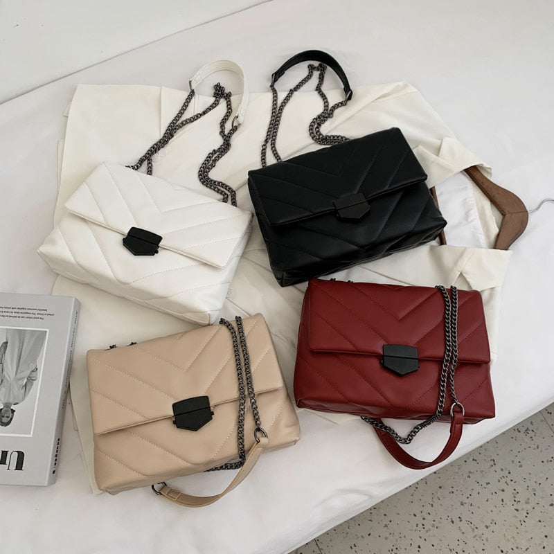 Embroidered PU leather chain crossbody shoulder bag