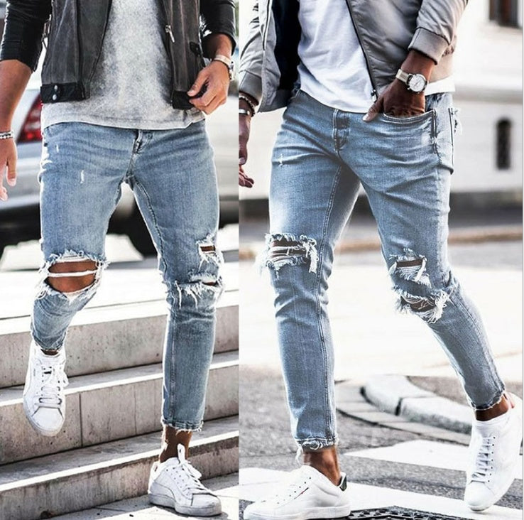 Men's distressed ripped skinny streetwear jeans