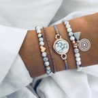 4-piece turquoise-stone tassel boho bracelet set