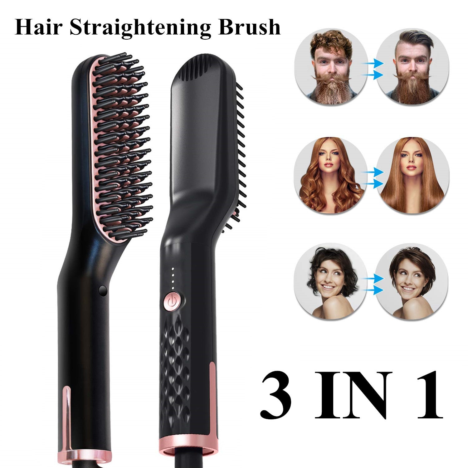 2-in-1 ceramic hair straightening comb brush