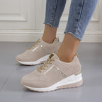 Women's lace-up mesh platform wedge sneakers
