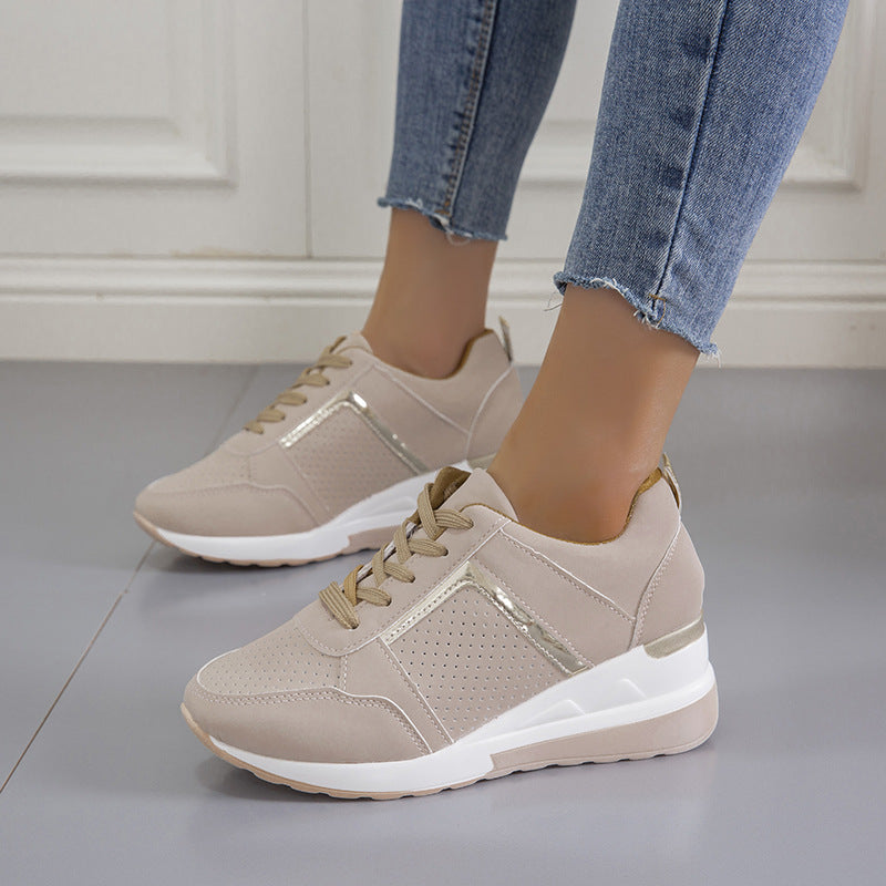 Women's lace-up mesh platform wedge sneakers