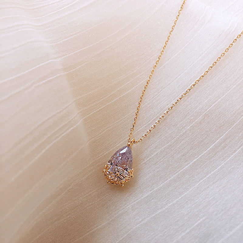 Crystal water-drop pendant choker necklace for women
