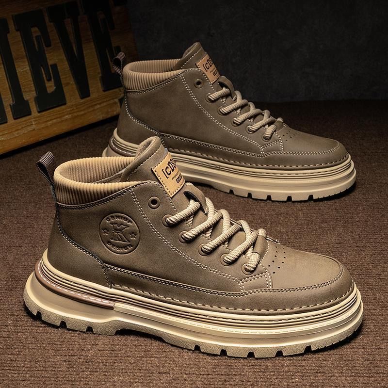 Men's British-retro mid-height lace-up leather boots