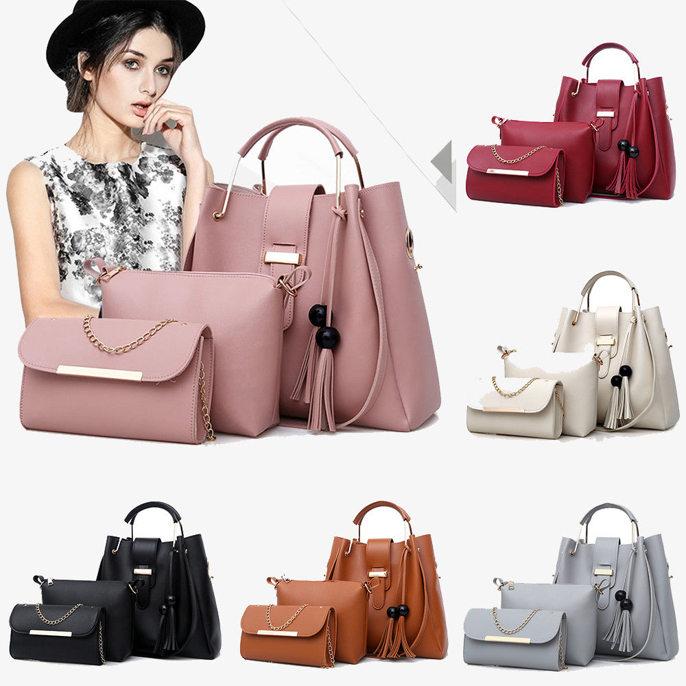 PU leather tote, crossbody and clutch handbag set