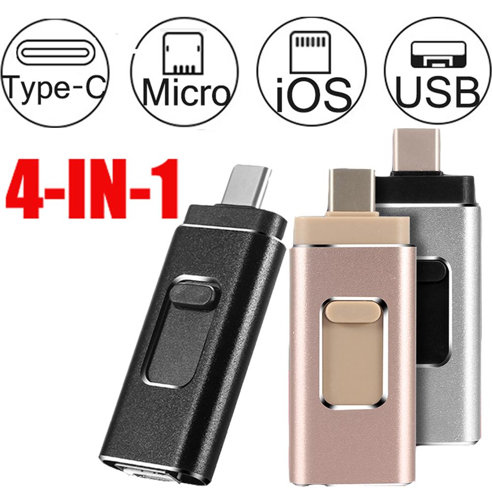 4-in-1 USB flash drive for iPhone, Type-C, Micro-USB and USB