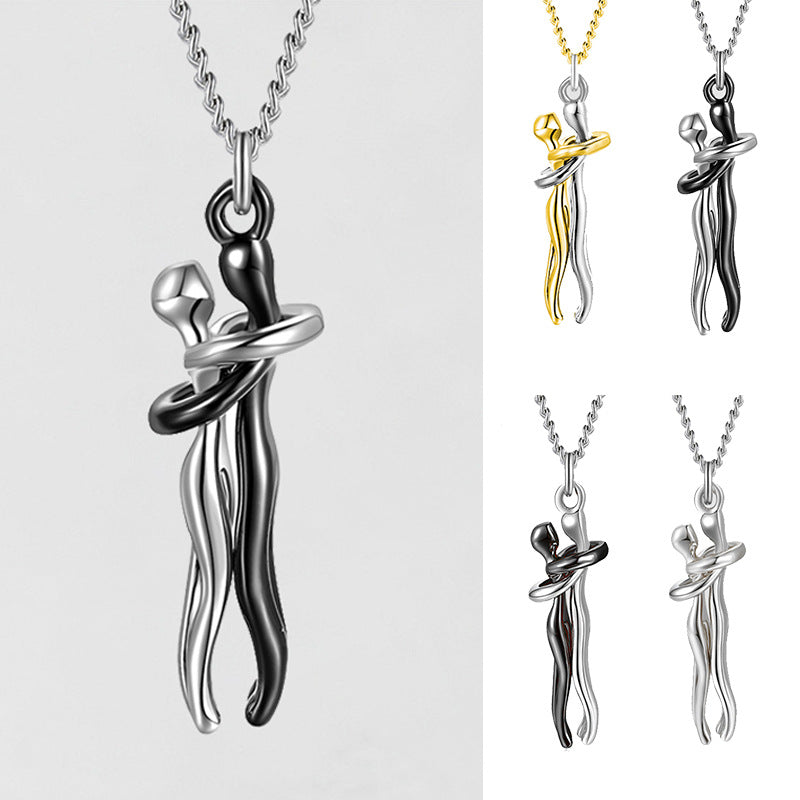 Cute couple hug clavicle chain pendant necklace