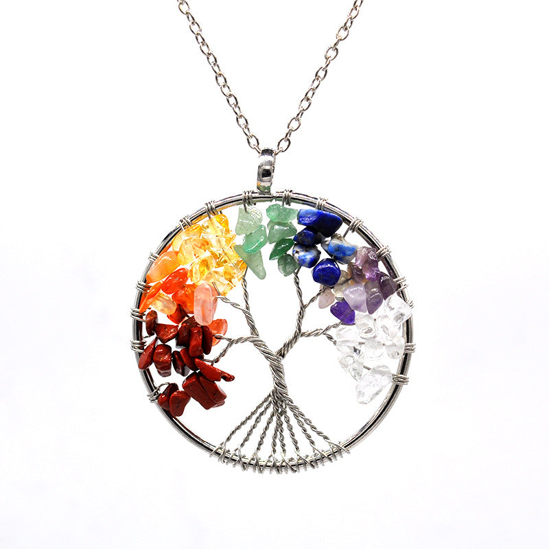Natural stone wire-wrapped Tree of Life pendant necklace