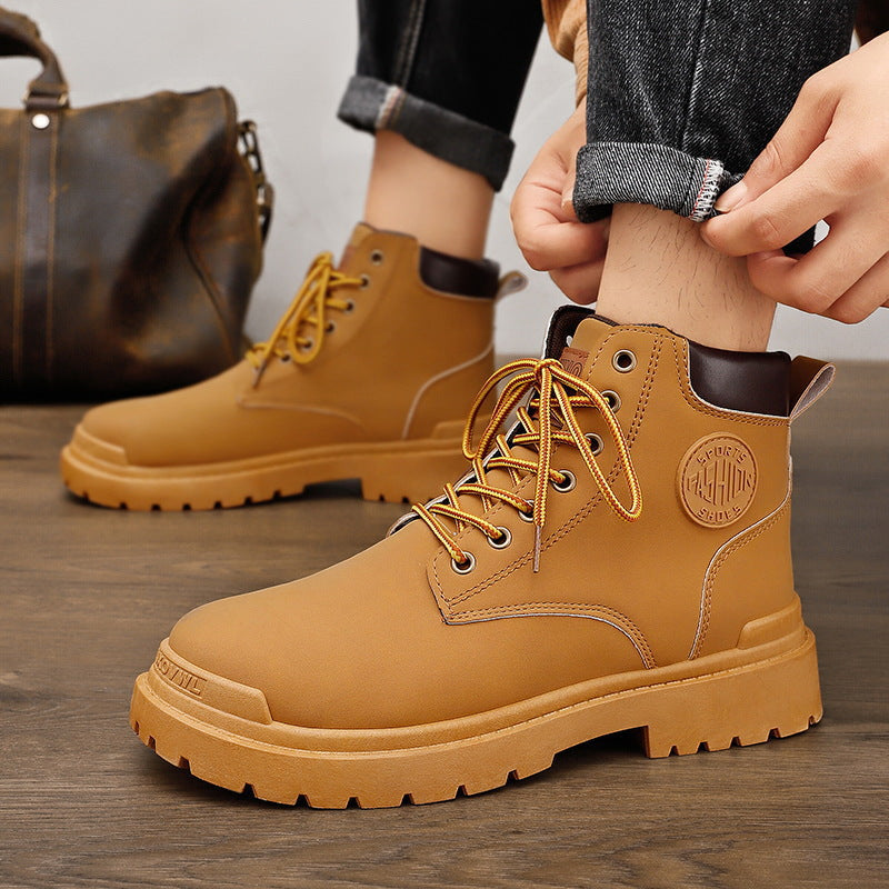 Men's high-top thick-sole lace-up work boots