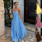 High-waist sleeveless pleated halter party maxi dress