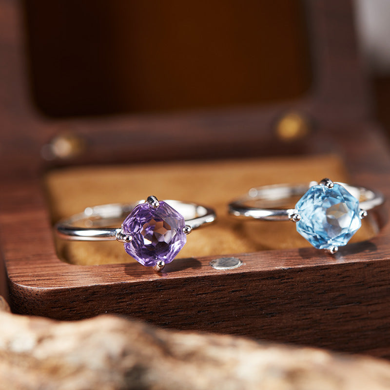 Sterling silver octagonal gemstone adjustable ring
