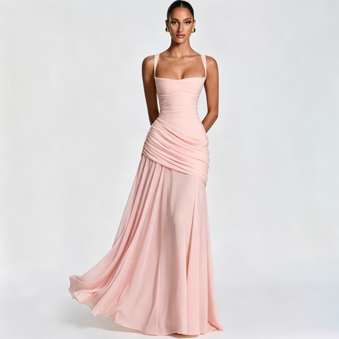 Sleeveless Slip Dress – Waist-Cinching Flared Maxi Dress by OEM