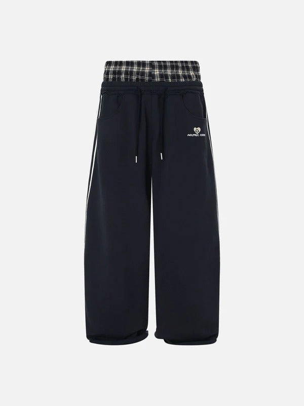 Retro Plaid Pants – High-Waist Embroidered Casual Trousers