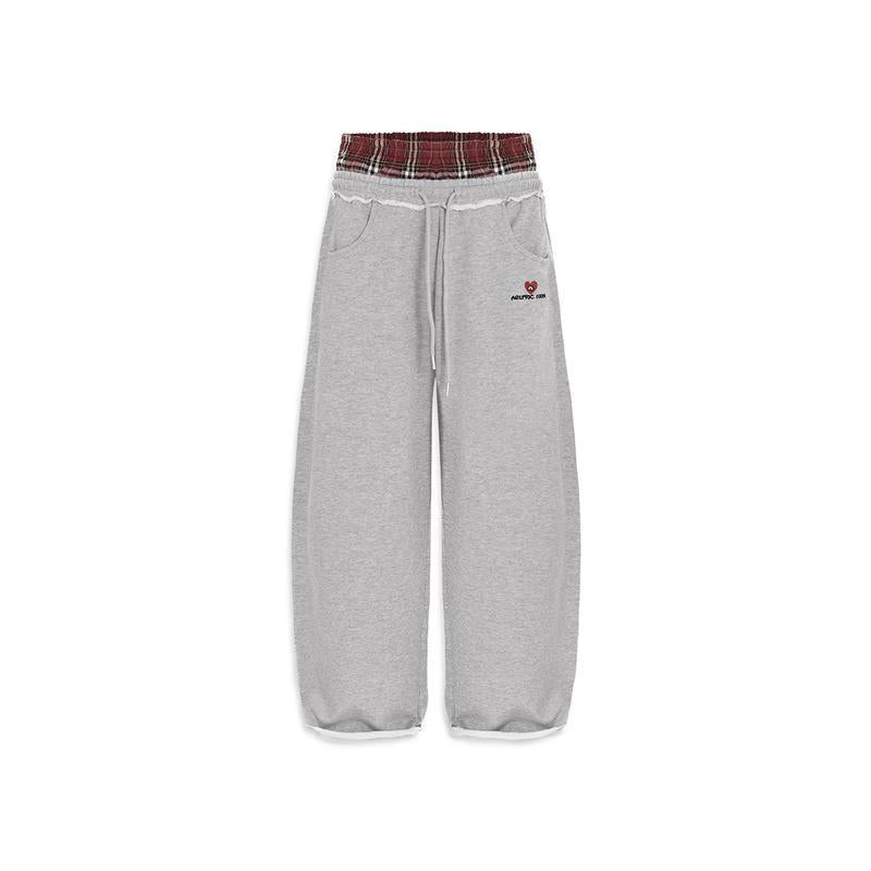 Retro Plaid Pants – High-Waist Embroidered Casual Trousers