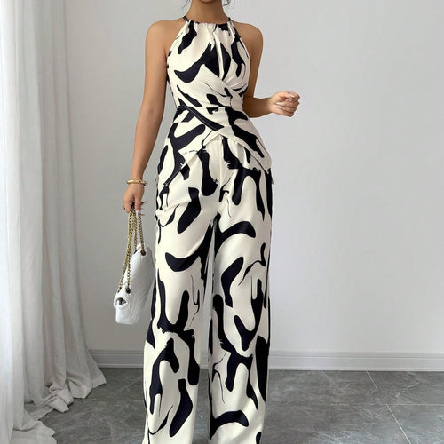 Printed halter vest top and pants two-piece set