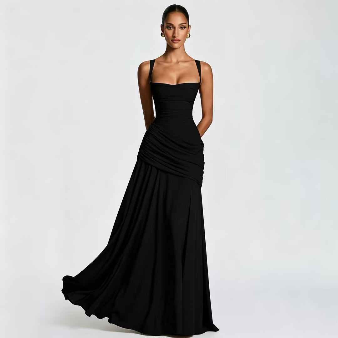 Sleeveless Slip Dress – Waist-Cinching Flared Maxi Dress by OEM