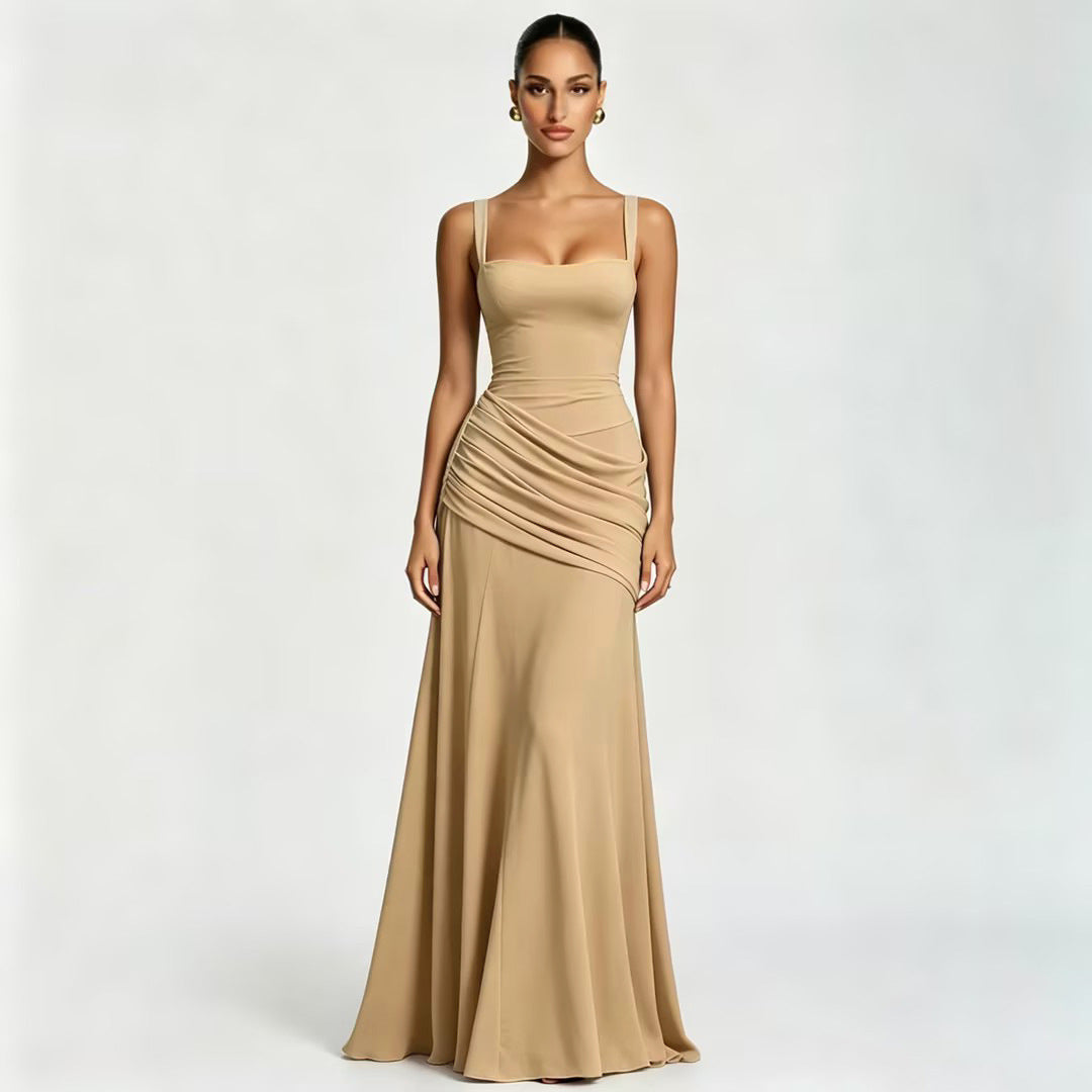 Sleeveless Slip Dress – Waist-Cinching Flared Maxi Dress by OEM