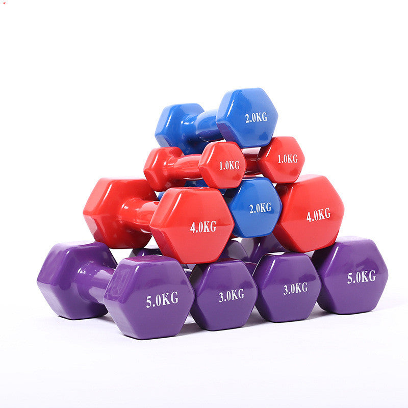 Colorful coated fitness dumbbells for home workouts