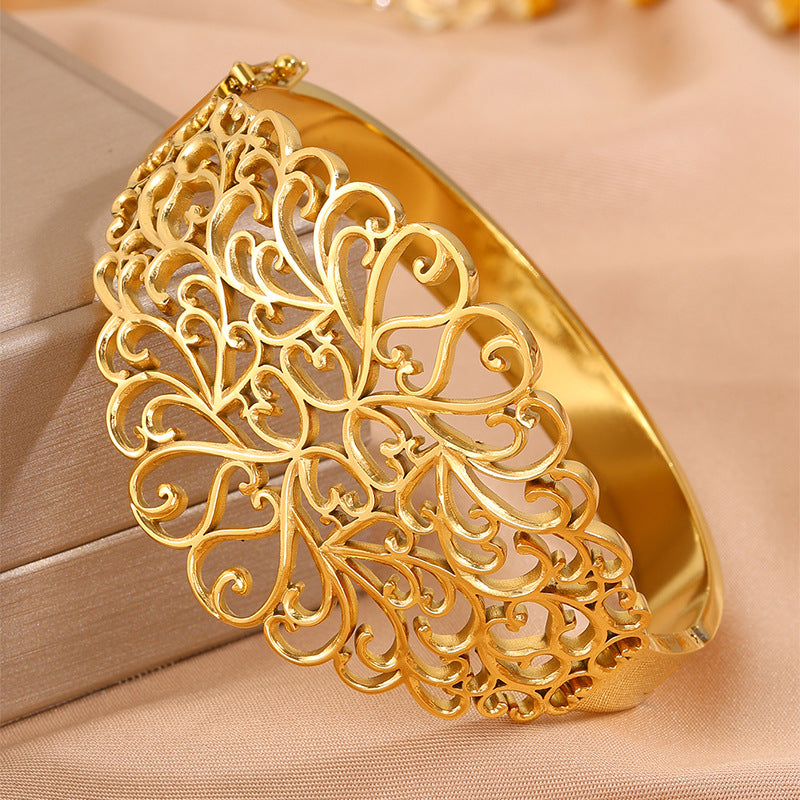 Gold Bangle Bracelet – Titanium Steel Hollow Carved Cuff