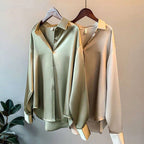 Elegant silky satin long-sleeve blouse for women