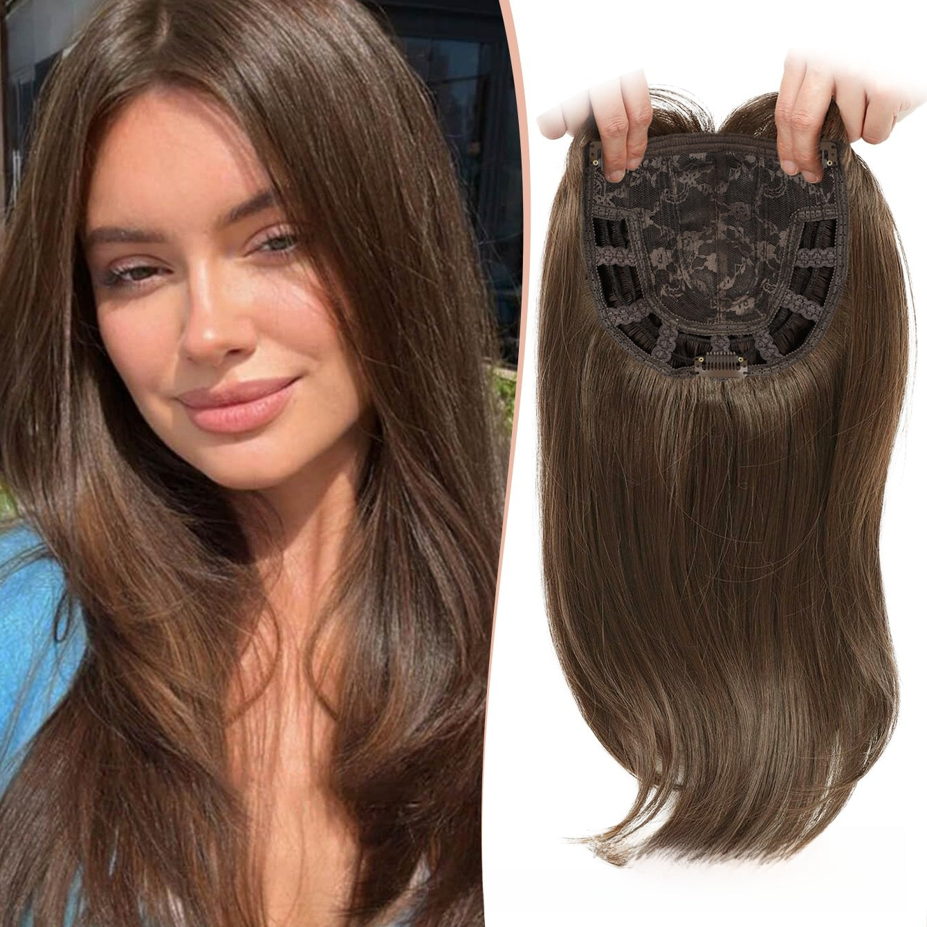 Straight Hair Topper – Middle-Part Synthetic Hairpiece (46cm) by OEM