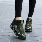 Women's height-increasing camouflage platform canvas sneakers