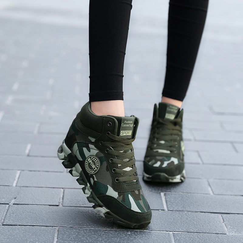 Women's height-increasing camouflage platform canvas sneakers