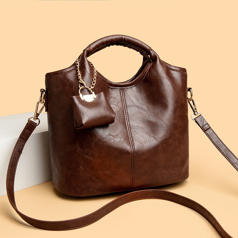 Large-capacity PU leather retro crossbody shoulder bag
