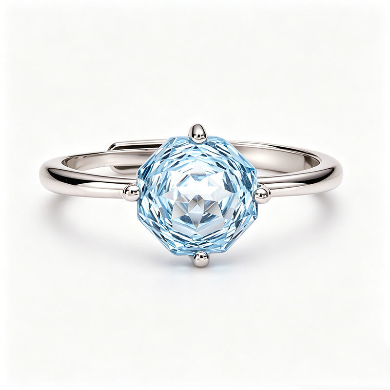 Sterling Silver Ring – Octagonal Gemstone Adjustable Ring