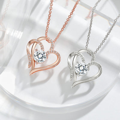 Double Heart Necklace – Zircon Rhinestone Pendant