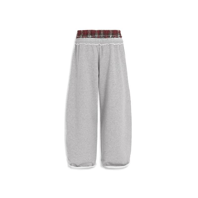 Retro Plaid Pants – High-Waist Embroidered Casual Trousers