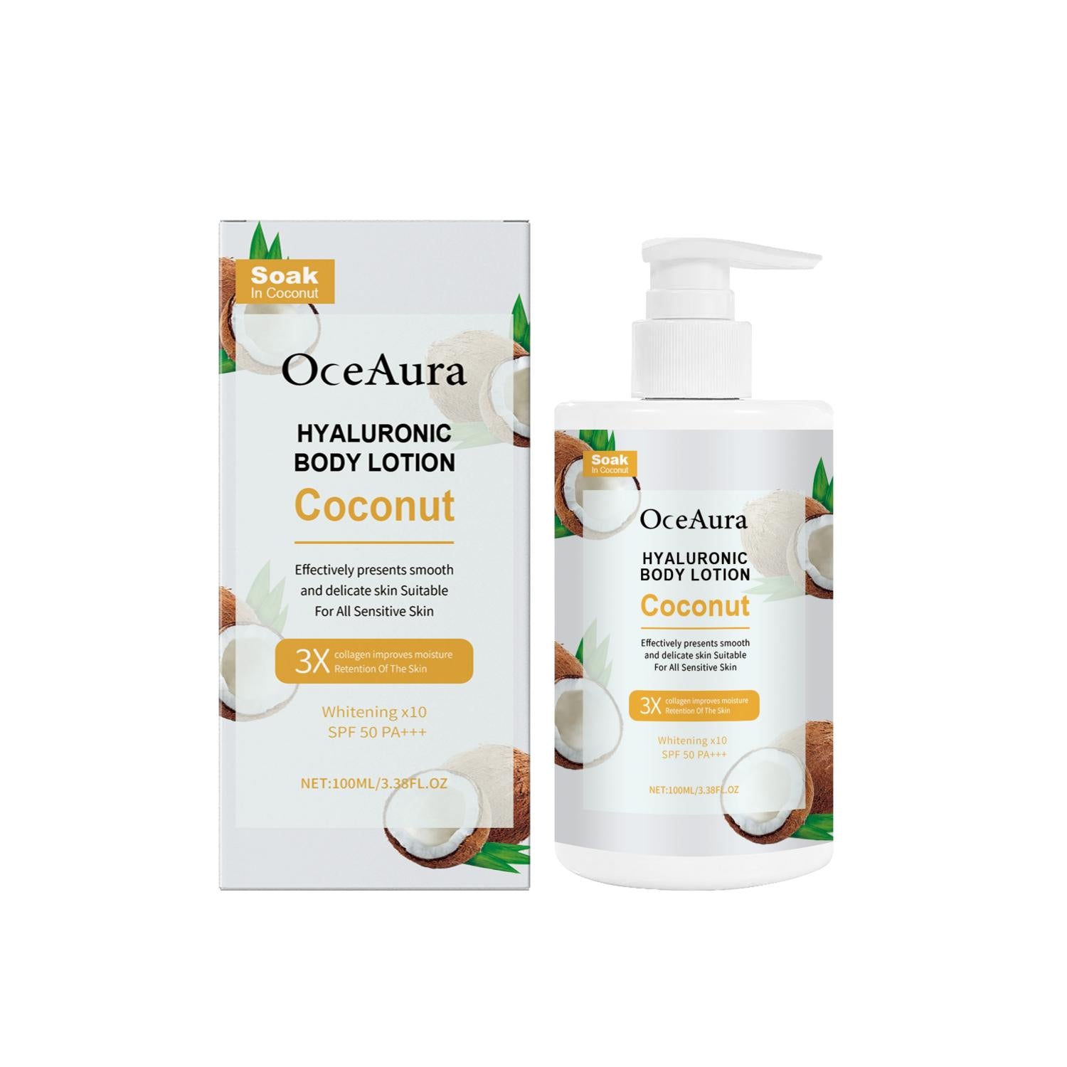 Coconut brightening body lotion with hyaluronic acid and niacinamide