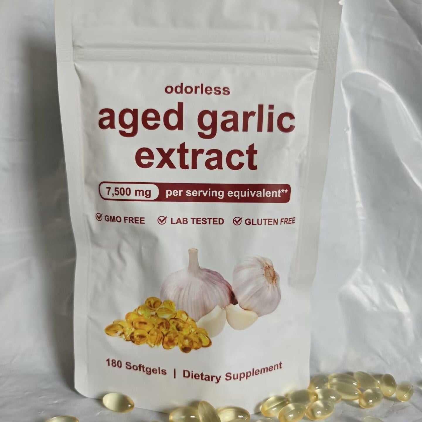 Odorless aged garlic extract softgels, 500mg
