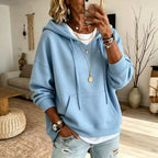 Loose long-sleeve casual pullover hoodie with pockets