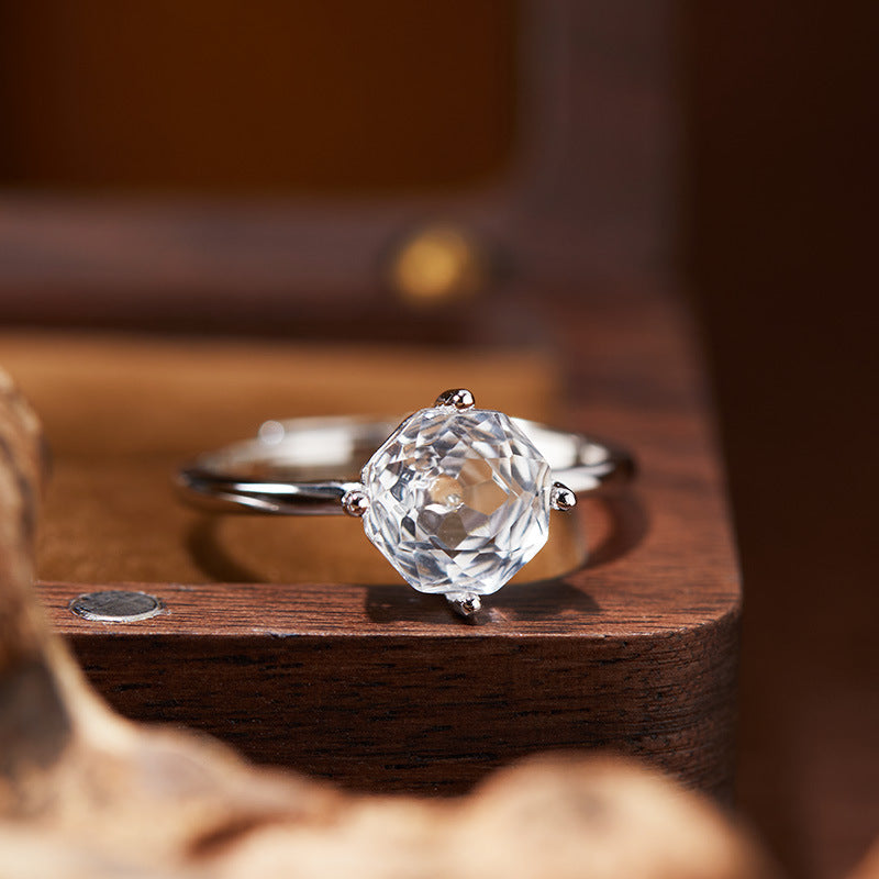 Sterling Silver Ring – Octagonal Gemstone Adjustable Ring