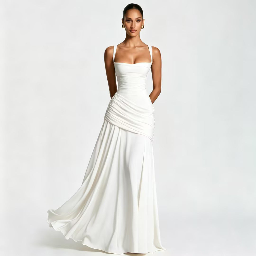 Sleeveless Slip Dress – Waist-Cinching Flared Maxi Dress by OEM