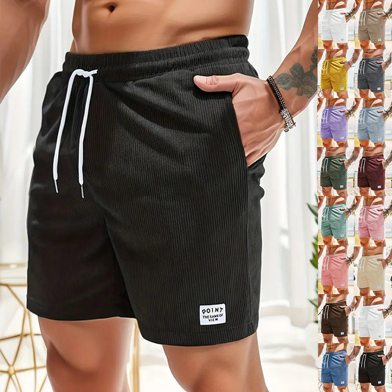 Men's drawstring casual corduroy sports shorts