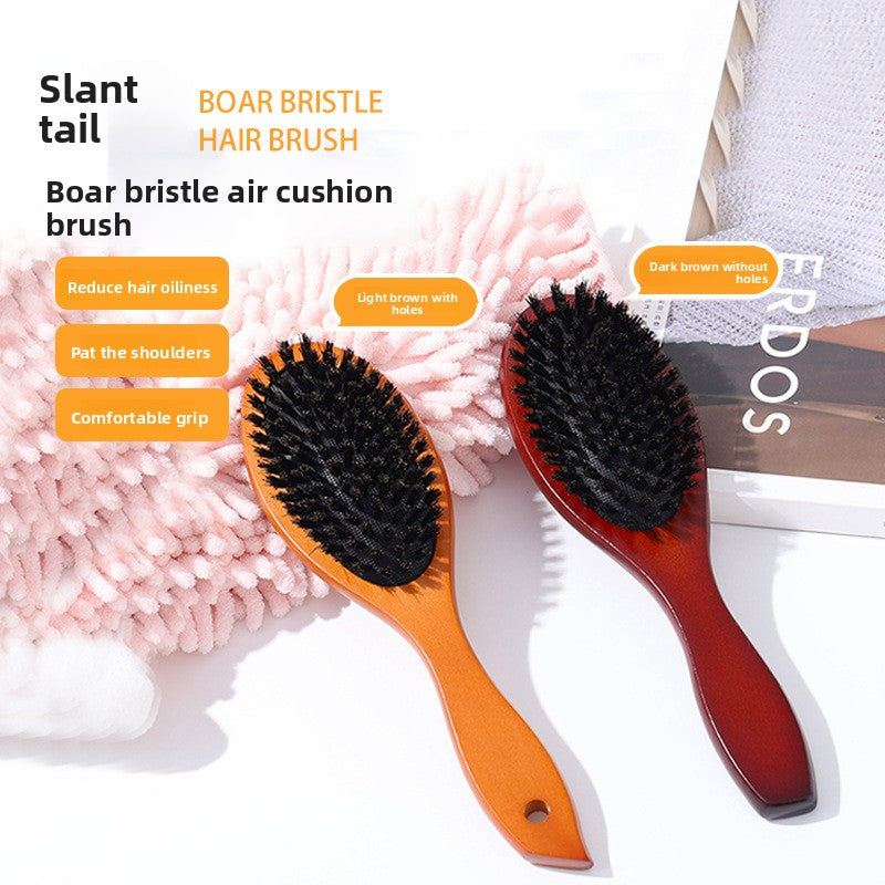 Wooden air-cushion boar bristle hair brush massage comb