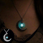 Luminous glow-in-the-dark moon stone pendant necklace