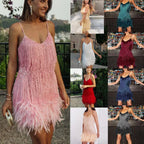 V-neck sequin feather party mini dress