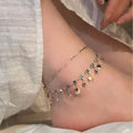 Double-layer rhinestone tassel shell anklet
