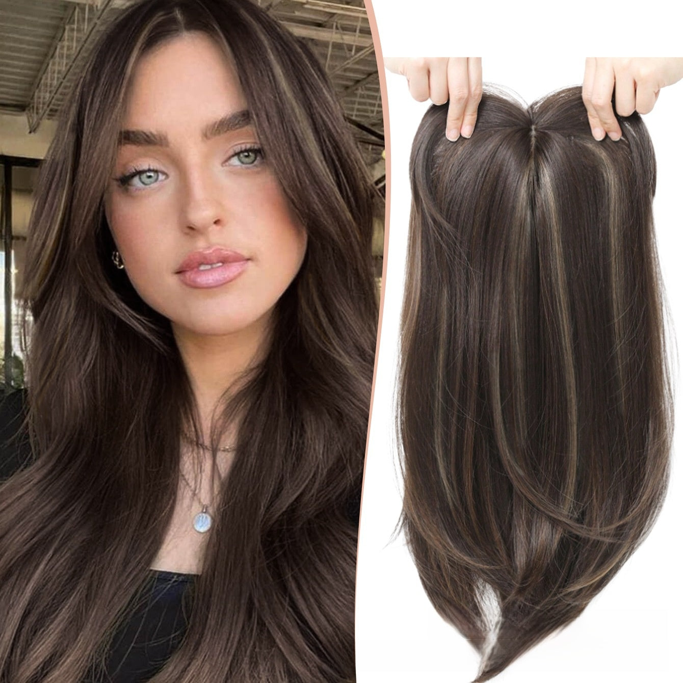 Straight Hair Topper – Middle-Part Synthetic Hairpiece (46cm) by OEM