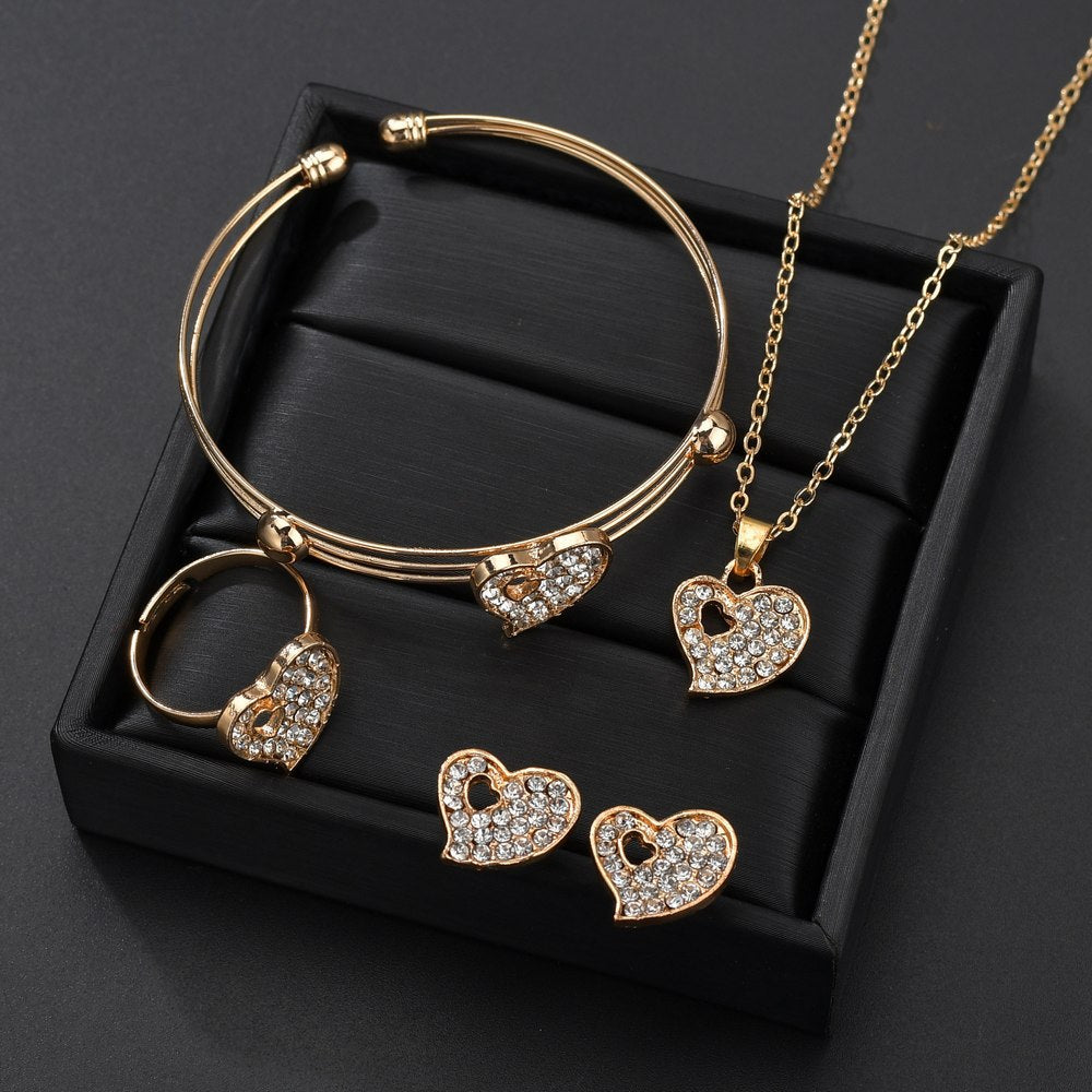 Love heart earrings, necklace and bracelet jewelry set