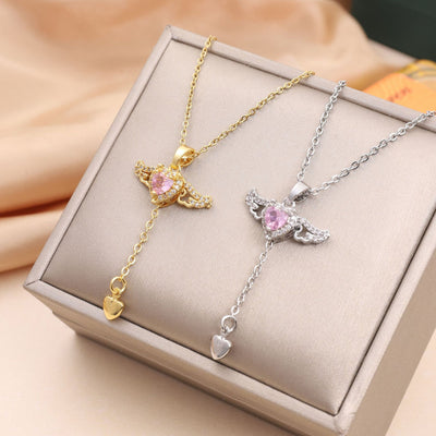 Angel Wings Necklace – Cupid Heart Crystal Pendant