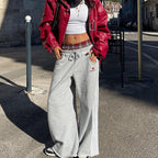 Retro Plaid Pants – High-Waist Embroidered Casual Trousers